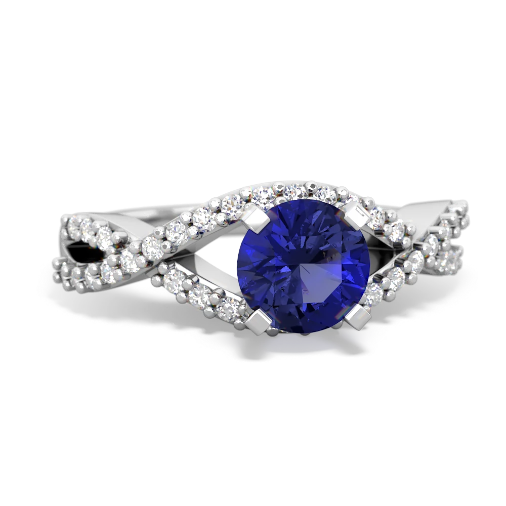 Lab Sapphire Diamond Twist 6Mm Round Engagment  14K White Gold ring R26406RD