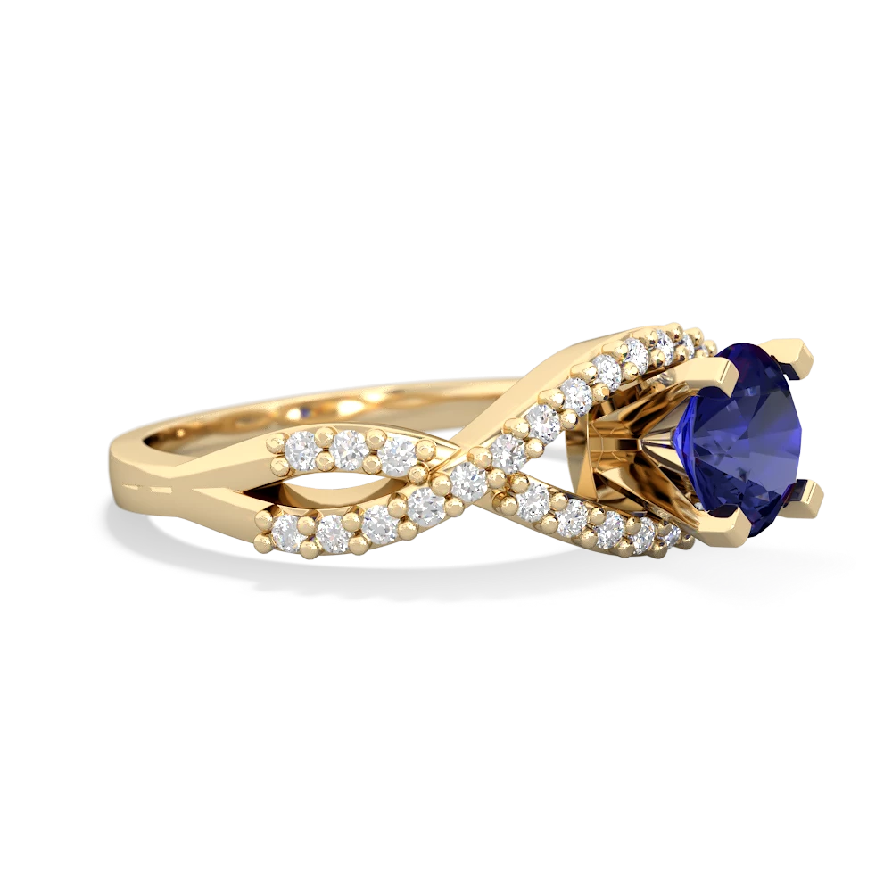 Lab Sapphire Diamond Twist 6Mm Round Engagment  14K Yellow Gold ring R26406RD