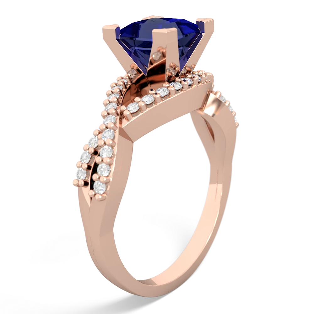 Lab Sapphire Diamond Twist 6Mm Princess Engagment  14K Rose Gold ring R26406SQ