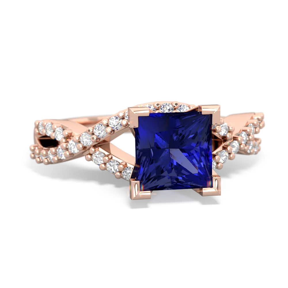 Lab Sapphire Diamond Twist 6Mm Princess Engagment  14K Rose Gold ring R26406SQ