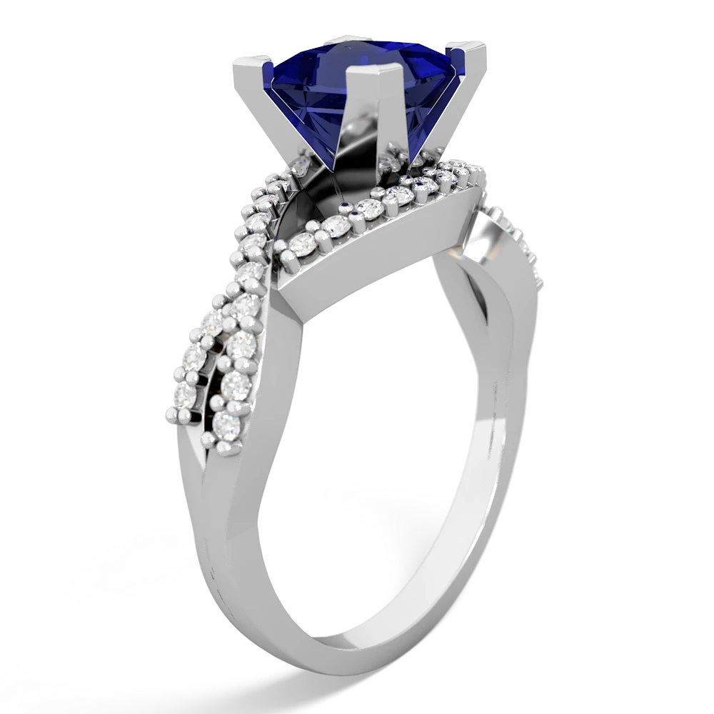 Lab Sapphire Diamond Twist 6Mm Princess Engagment  14K White Gold ring R26406SQ