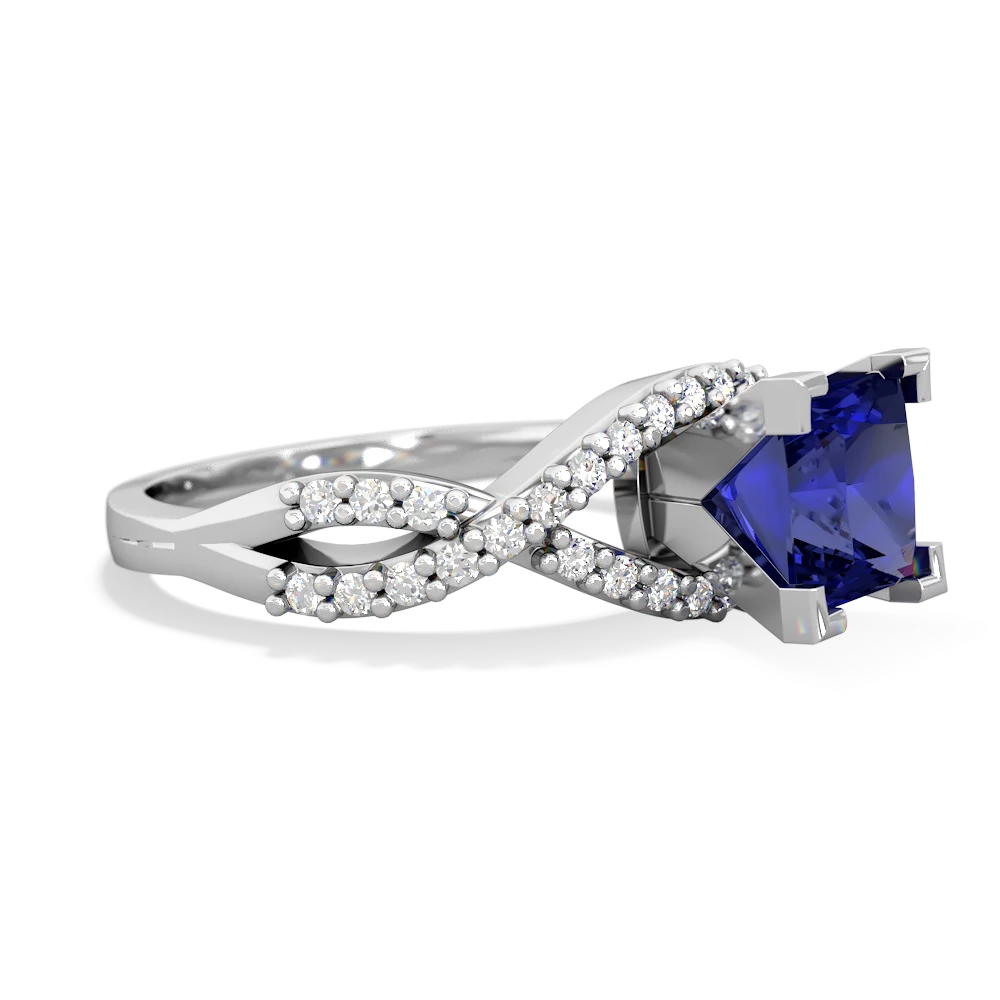 Lab Sapphire Diamond Twist 6Mm Princess Engagment  14K White Gold ring R26406SQ