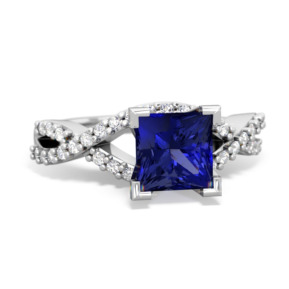 Lab Sapphire Diamond Twist 6Mm Princess Engagment  14K White Gold ring R26406SQ