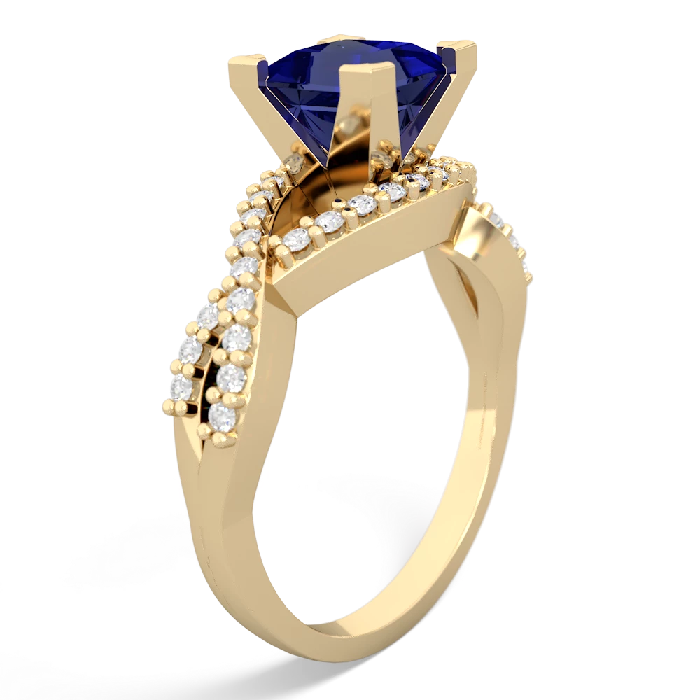 Lab Sapphire Diamond Twist 6Mm Princess Engagment  14K Yellow Gold ring R26406SQ