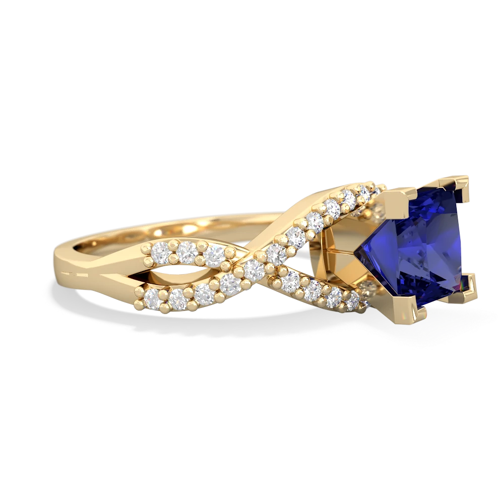 Lab Sapphire Diamond Twist 6Mm Princess Engagment  14K Yellow Gold ring R26406SQ