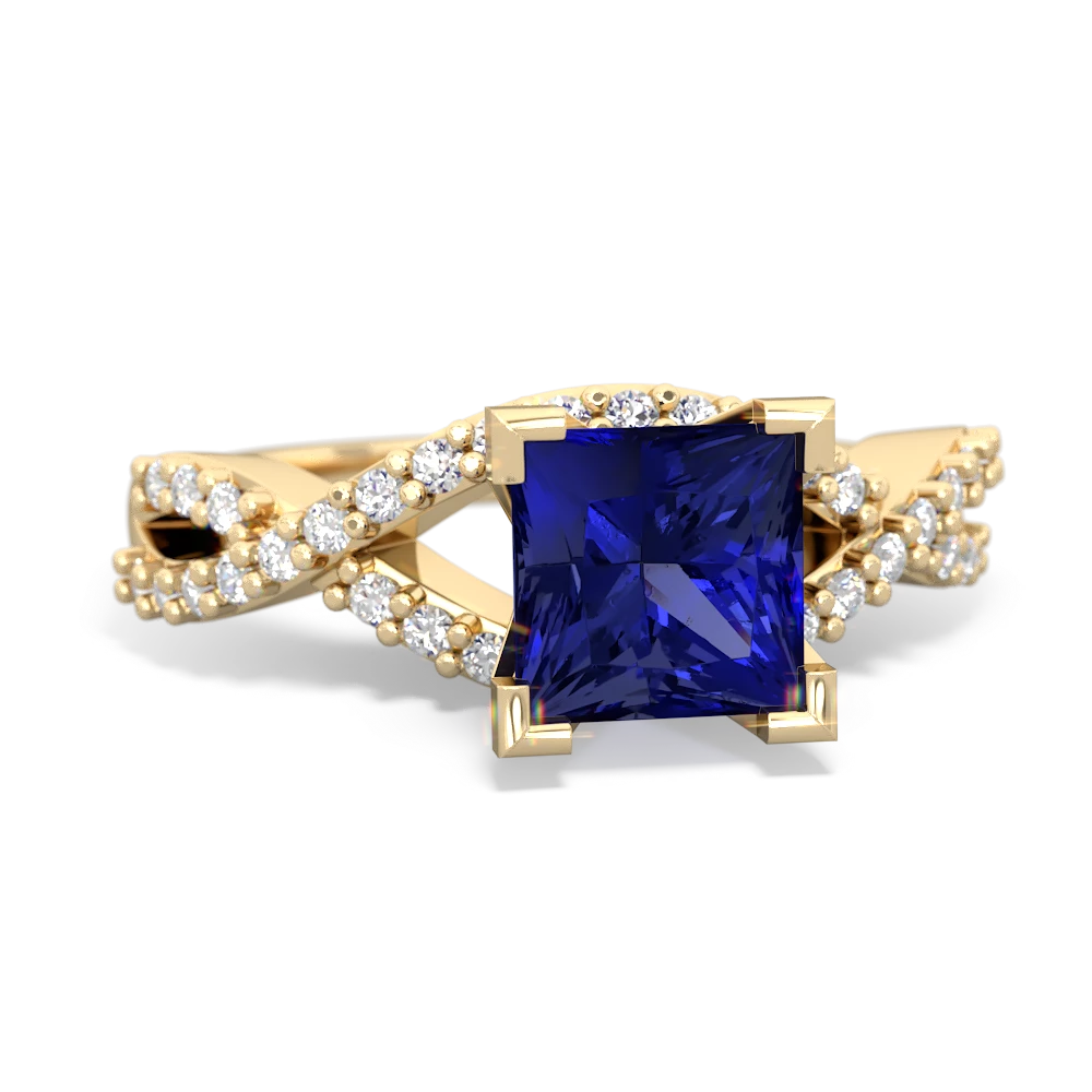 Lab Sapphire Diamond Twist 6Mm Princess Engagment  14K Yellow Gold ring R26406SQ