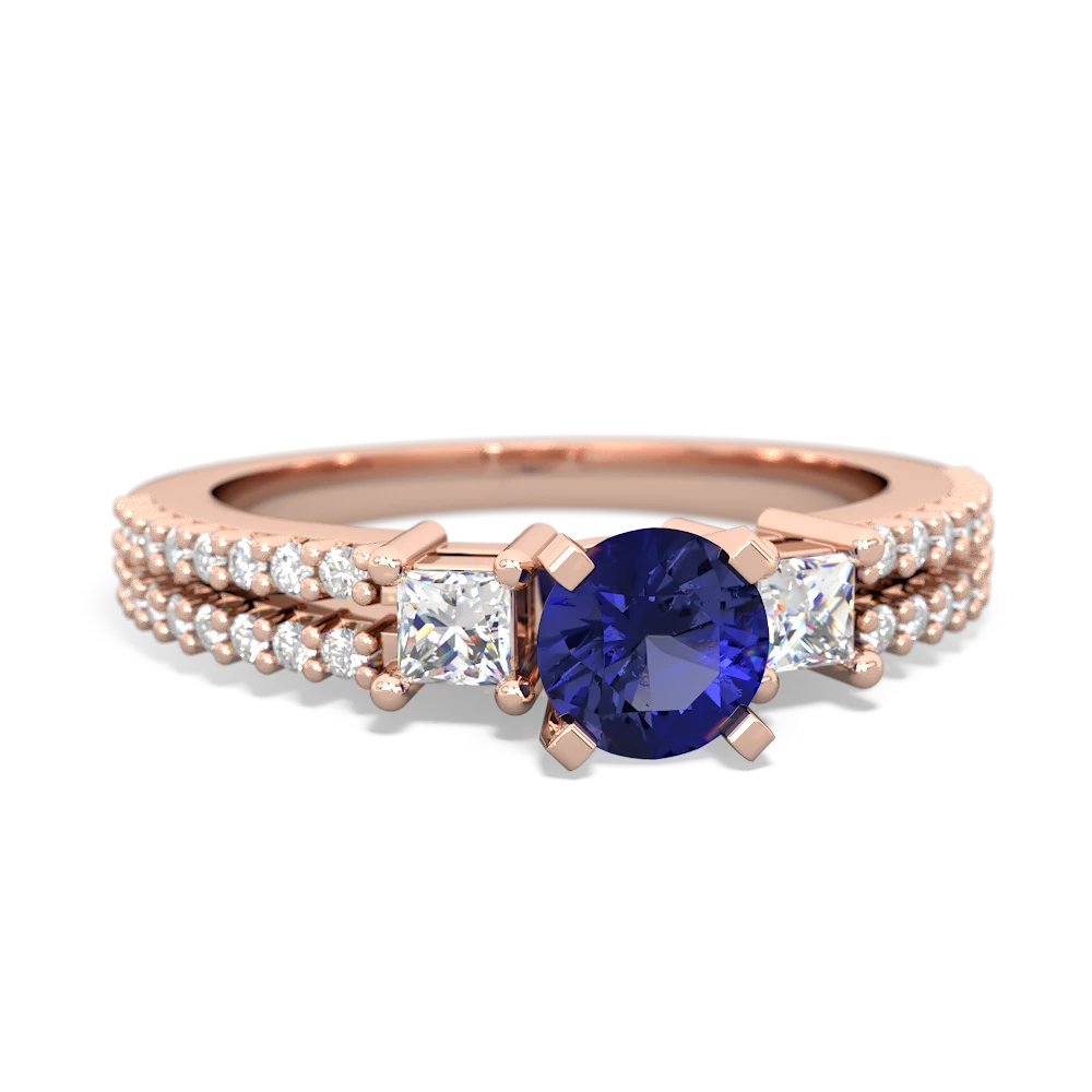 Lab Sapphire Classic 5Mm Round Engagement 14K Rose Gold ring R26435RD