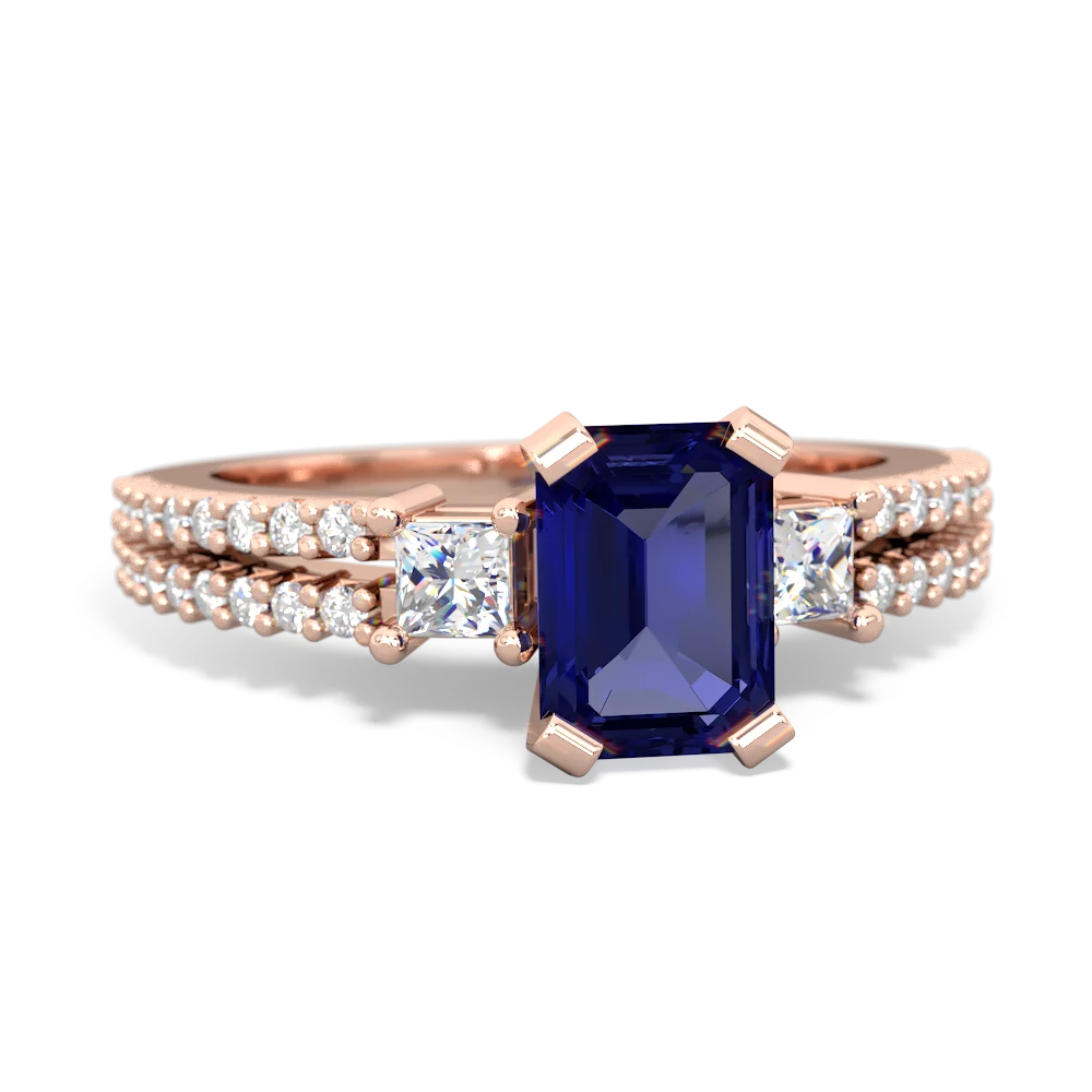 Lab Sapphire Classic 7X5mm Emerald-Cut Engagement 14K Rose Gold ring R26437EM