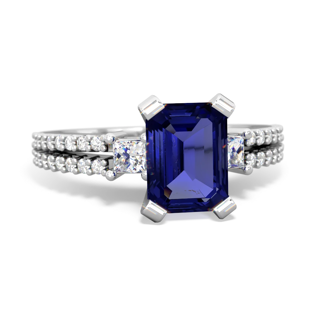 Lab Sapphire Classic 8X6mm Emerald-Cut Engagement 14K White Gold ring R26438EM