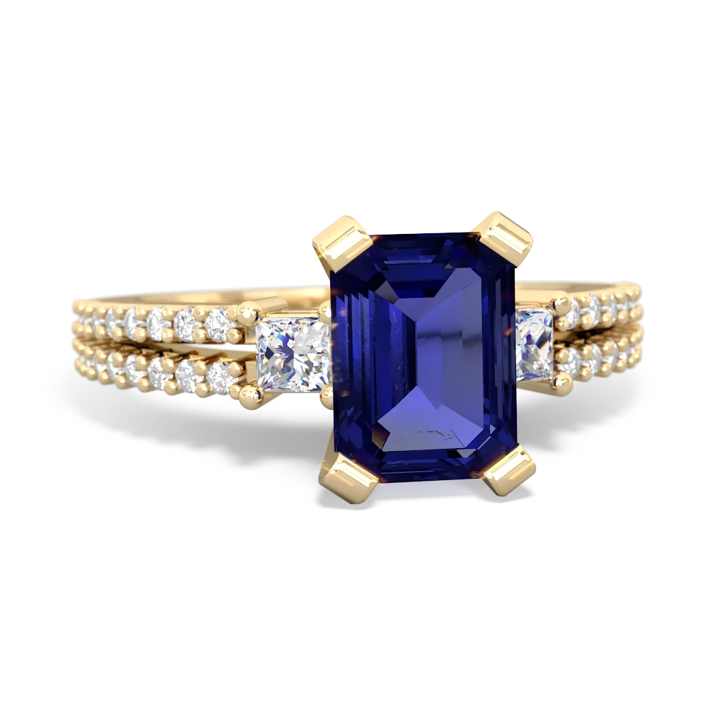 Lab Sapphire Classic 8X6mm Emerald-Cut Engagement 14K Yellow Gold ring R26438EM