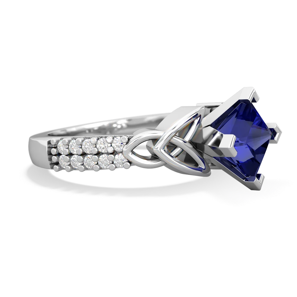 Lab Sapphire Celtic Knot 6Mm Princess Engagement 14K White Gold ring R26446SQ