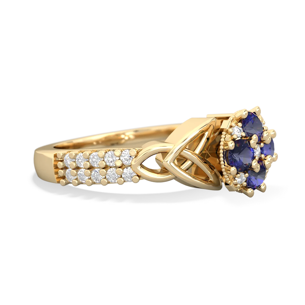 Lab Sapphire Celtic Knot Cluster Engagement 14K Yellow Gold ring R26443RD