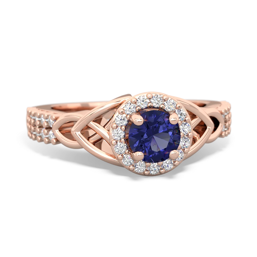 Lab Sapphire Celtic Knot Halo 14K Rose Gold ring R26445RH