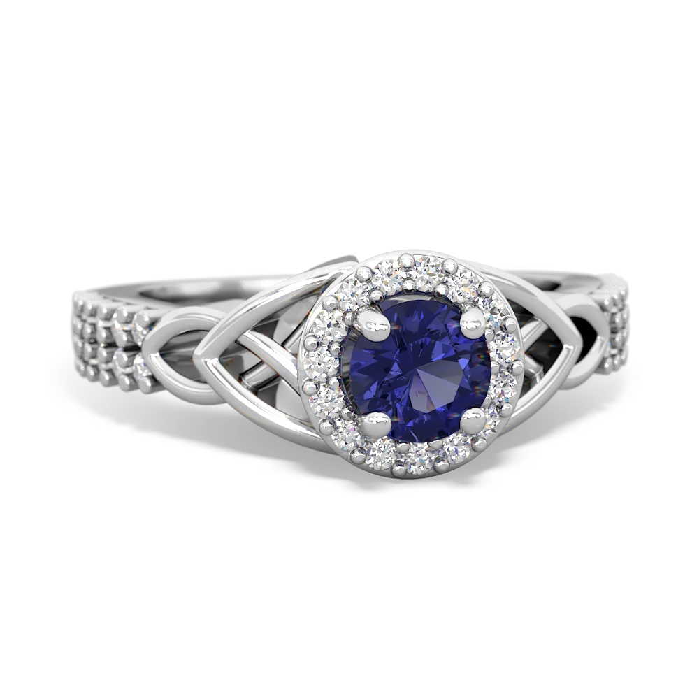 Lab Sapphire Celtic Knot Halo 14K White Gold ring R26445RH