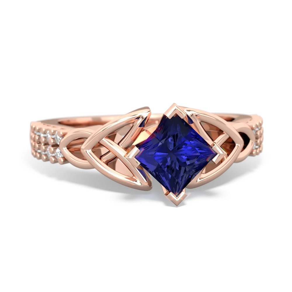 Lab Sapphire Celtic Knot 5Mm Square Engagement 14K Rose Gold ring R26445SQ