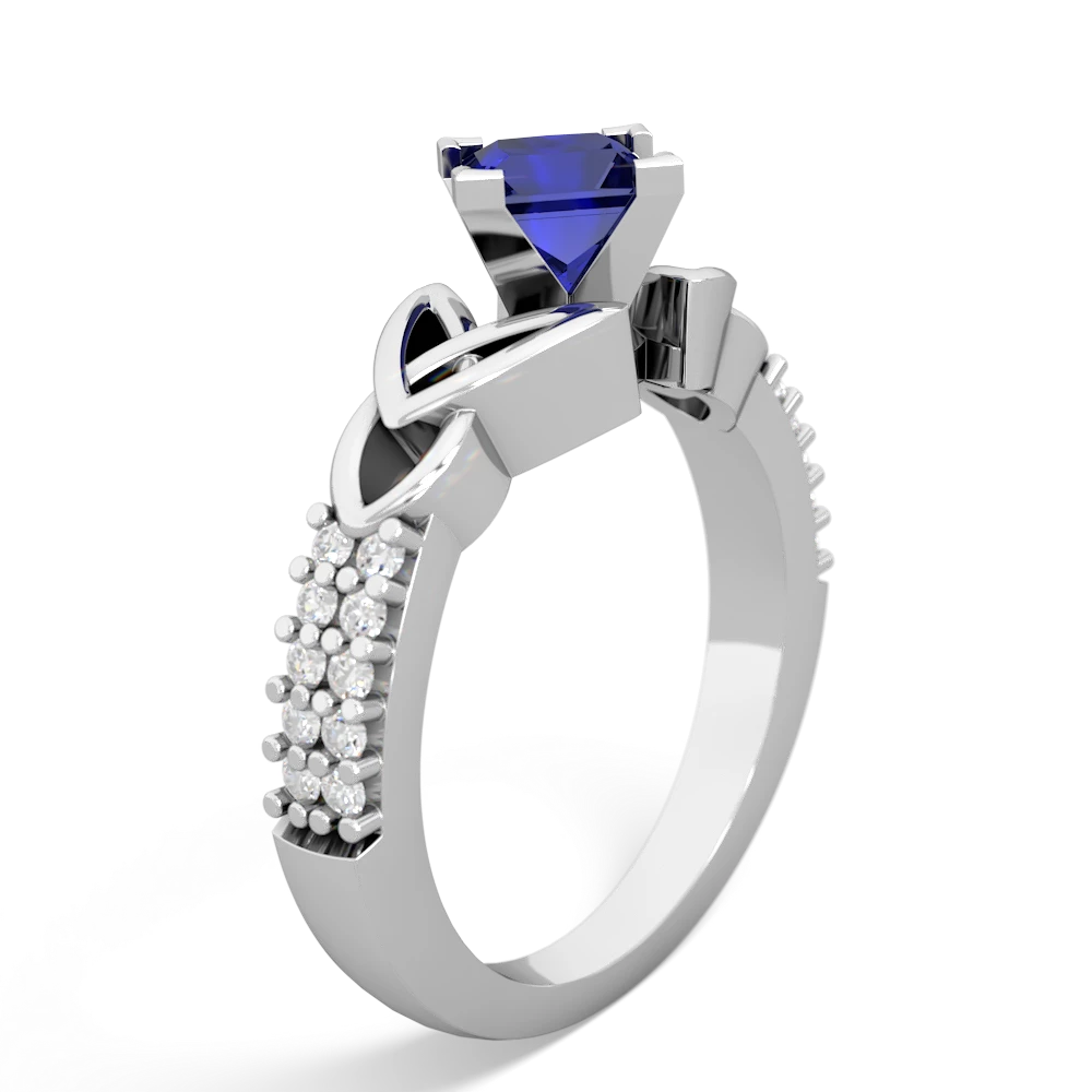 Lab Sapphire Celtic Knot 5Mm Square Engagement 14K White Gold ring R26445SQ