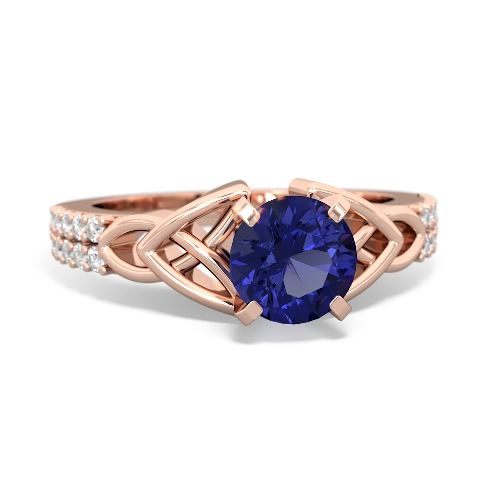 Lab Sapphire Celtic Knot 6Mm Round Engagement 14K Rose Gold ring R26446RD