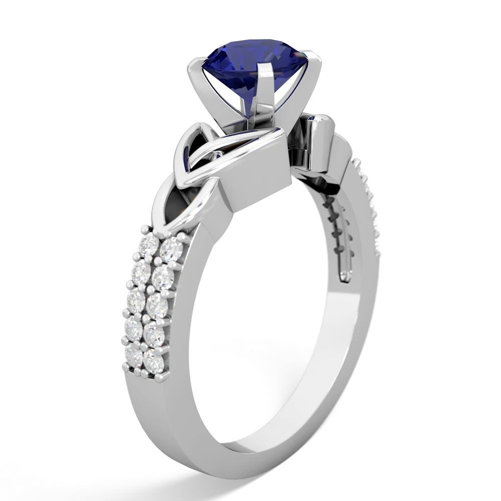 Lab Sapphire Celtic Knot 6Mm Round Engagement 14K White Gold ring R26446RD