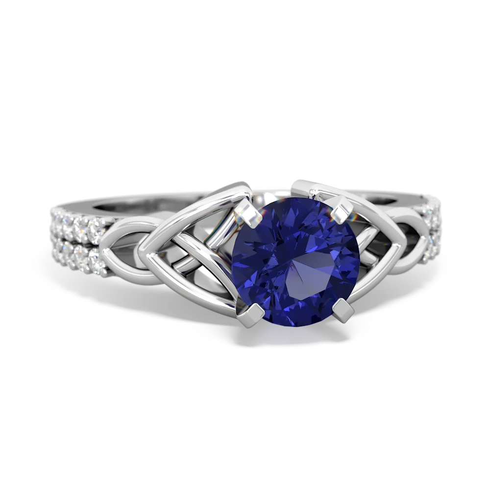 Lab Sapphire Celtic Knot 6Mm Round Engagement 14K White Gold ring R26446RD