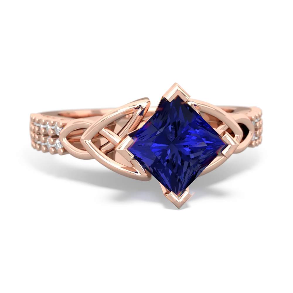 Lab Sapphire Celtic Knot 6Mm Princess Engagement 14K Rose Gold ring R26446SQ