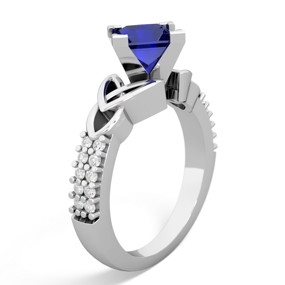 Lab Sapphire Celtic Knot 6Mm Princess Engagement 14K White Gold ring R26446SQ