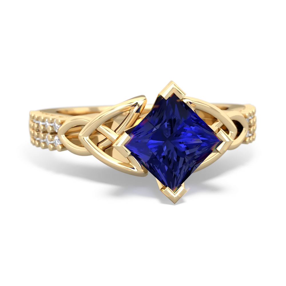 Lab Sapphire Celtic Knot 6Mm Princess Engagement 14K Yellow Gold ring R26446SQ