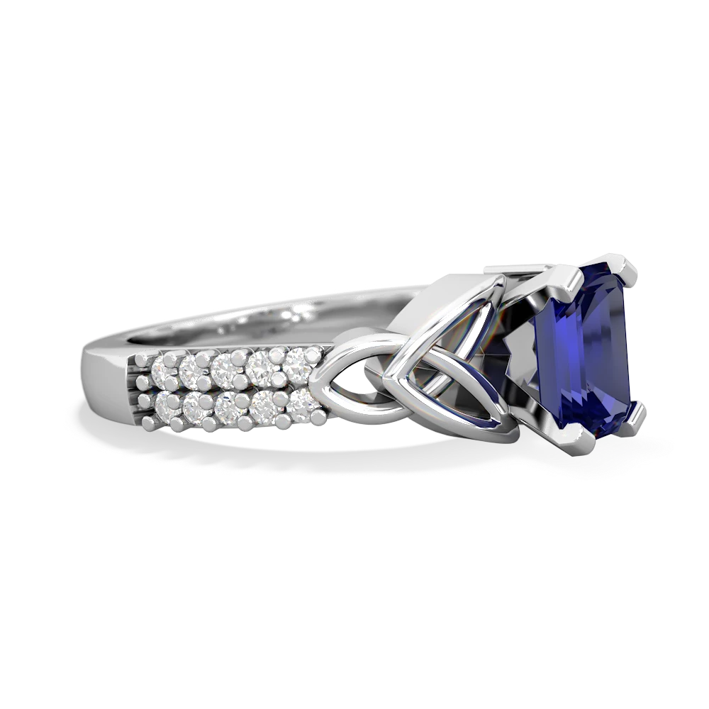 Lab Sapphire Celtic Knot 7X5 Emerald-Cut Engagement 14K White Gold ring R26447EM