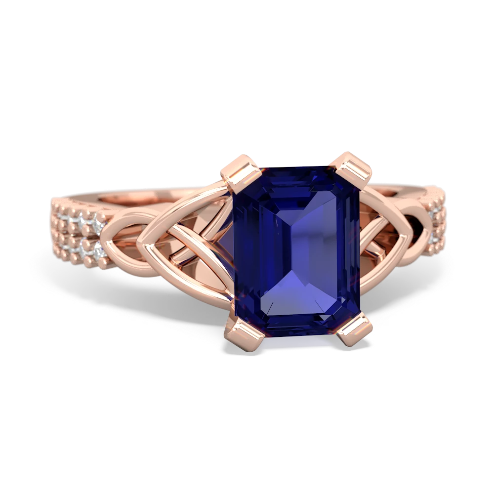 Lab Sapphire Celtic Knot 8X6 Emerald-Cut Engagement 14K Rose Gold ring R26448EM