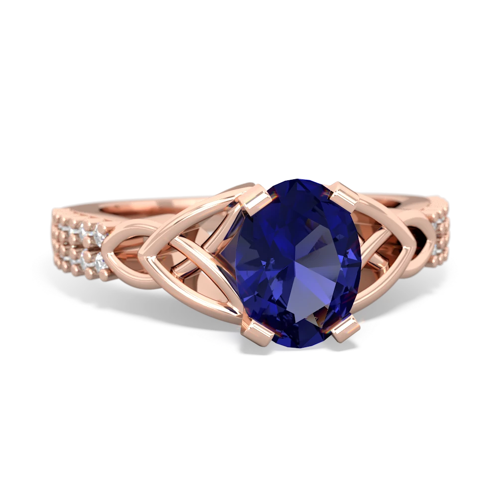 Lab Sapphire Celtic Knot 8X6 Oval Engagement 14K Rose Gold ring R26448VL