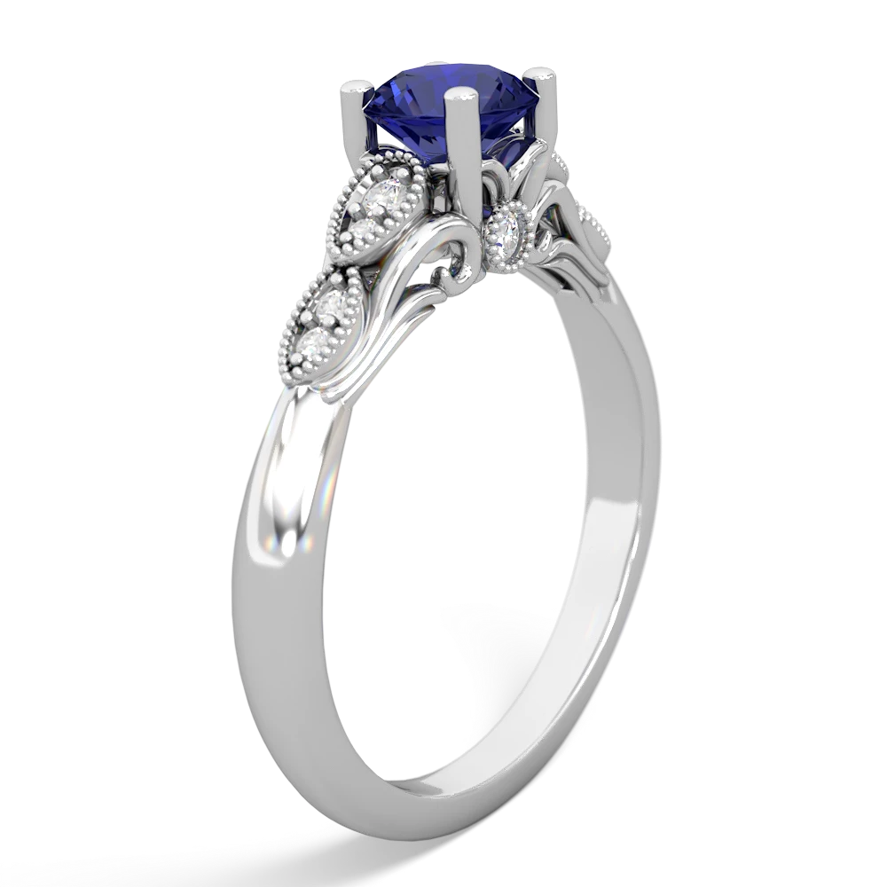 Lab Sapphire Antique Elegance 14K White Gold ring R3100