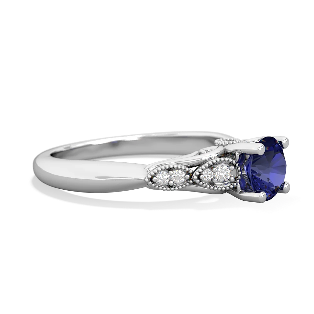 Lab Sapphire Antique Elegance 14K White Gold ring R3100