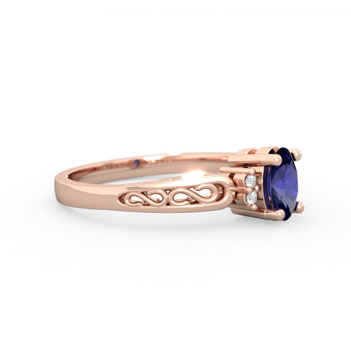 Lab Sapphire Filligree Scroll Oval 14K Rose Gold ring R0812