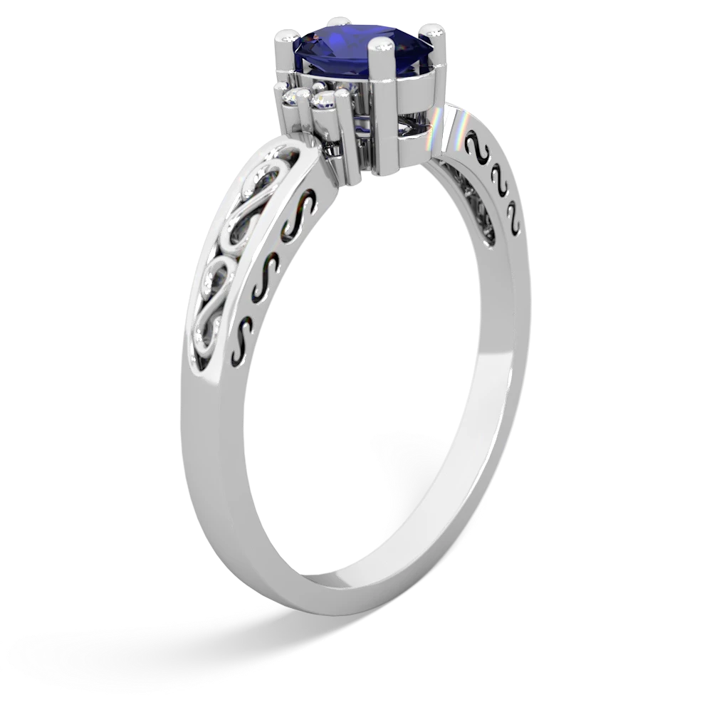 Lab Sapphire Filligree Scroll Oval 14K White Gold ring R0812