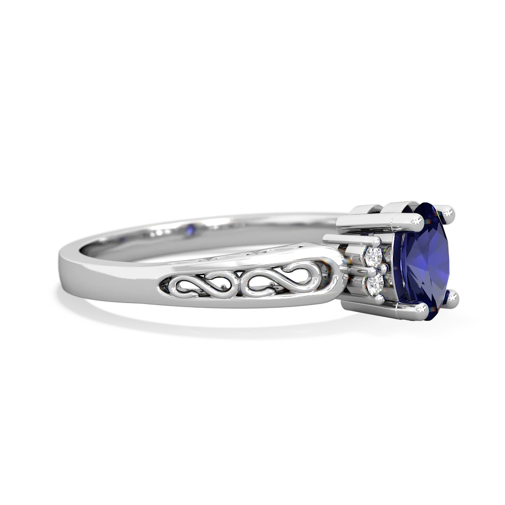Lab Sapphire Filligree Scroll Oval 14K White Gold ring R0812
