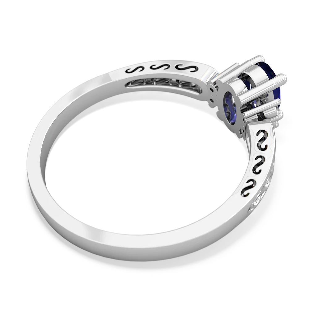 Lab Sapphire Filligree Scroll Oval 14K White Gold ring R0812