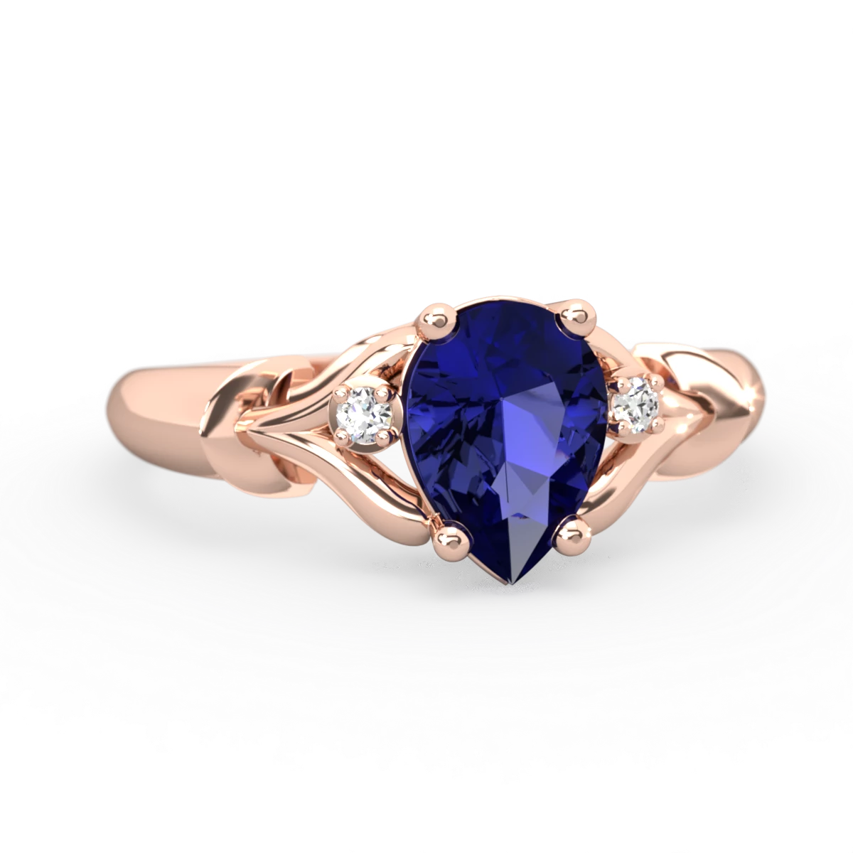 Lab Sapphire Precious Pear 14K Rose Gold ring R0826