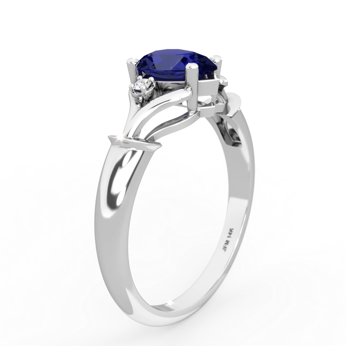 Lab Sapphire Precious Pear 14K White Gold ring R0826