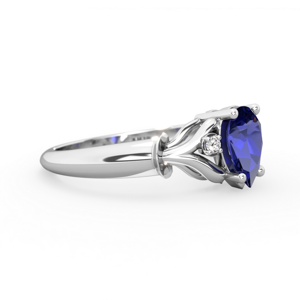 Lab Sapphire Precious Pear 14K White Gold ring R0826