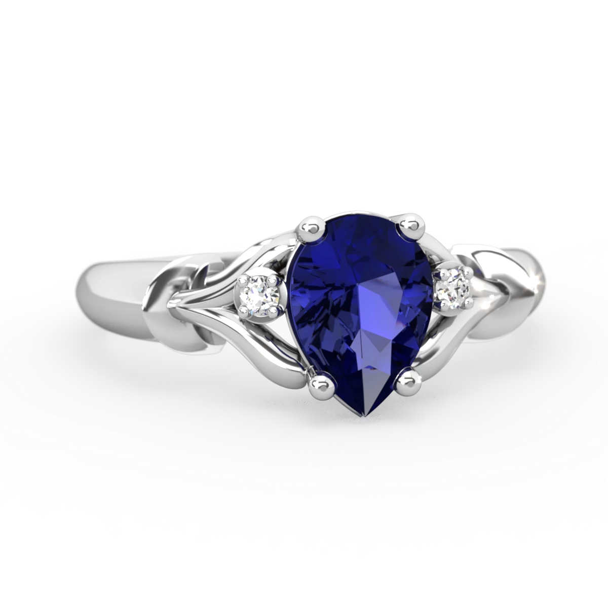 Lab Sapphire Precious Pear 14K White Gold ring R0826