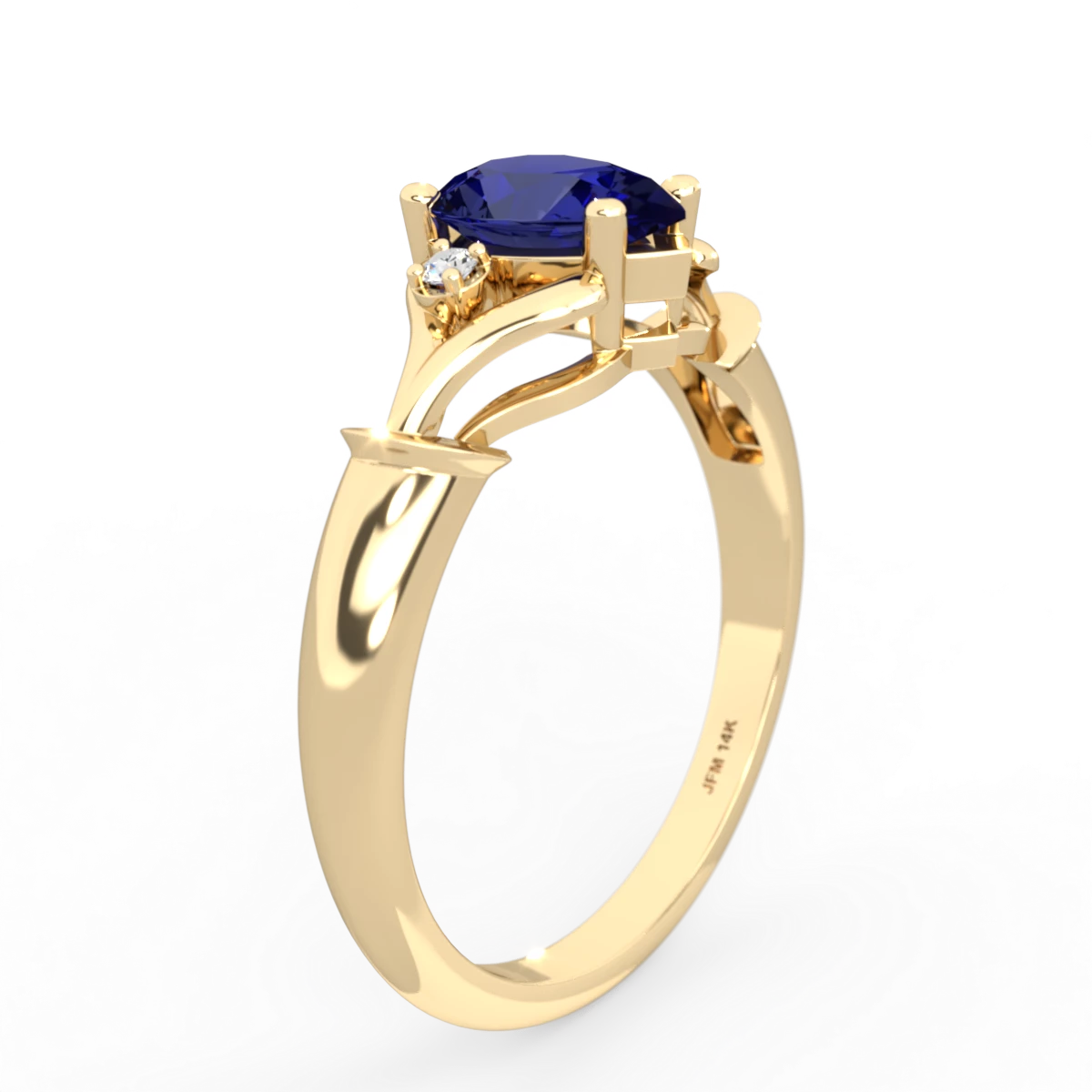 Lab Sapphire Precious Pear 14K Yellow Gold ring R0826