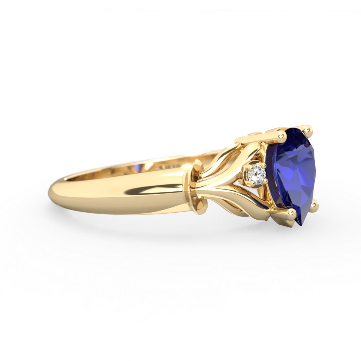 Lab Sapphire Precious Pear 14K Yellow Gold ring R0826