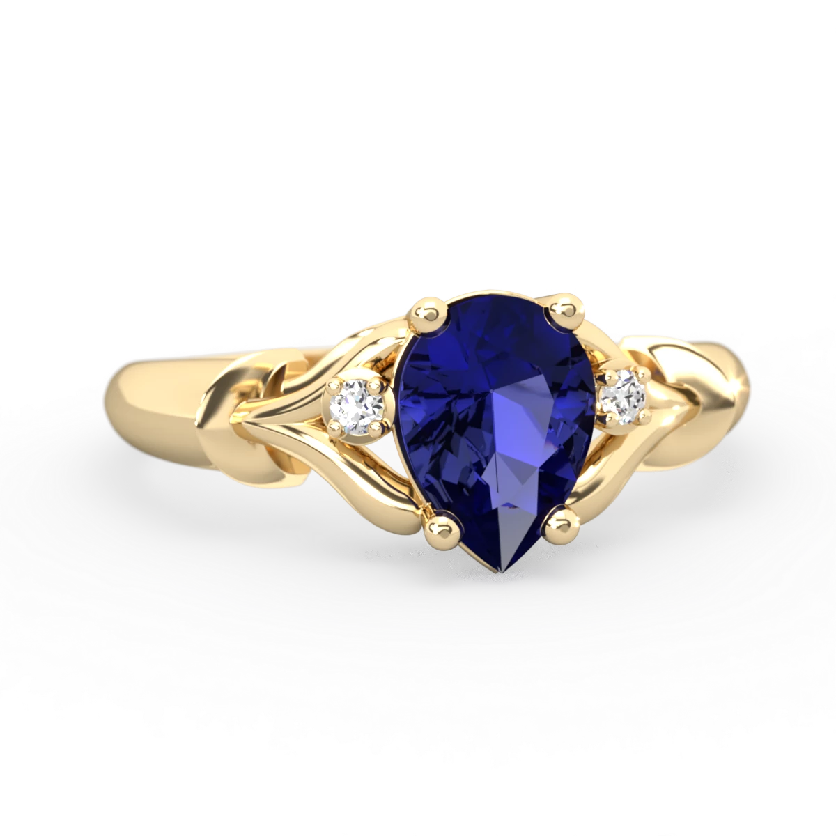 Lab Sapphire Precious Pear 14K Yellow Gold ring R0826