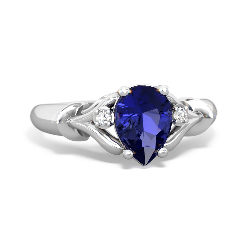 Lab Sapphire Precious Pear 14K White Gold ring R0826