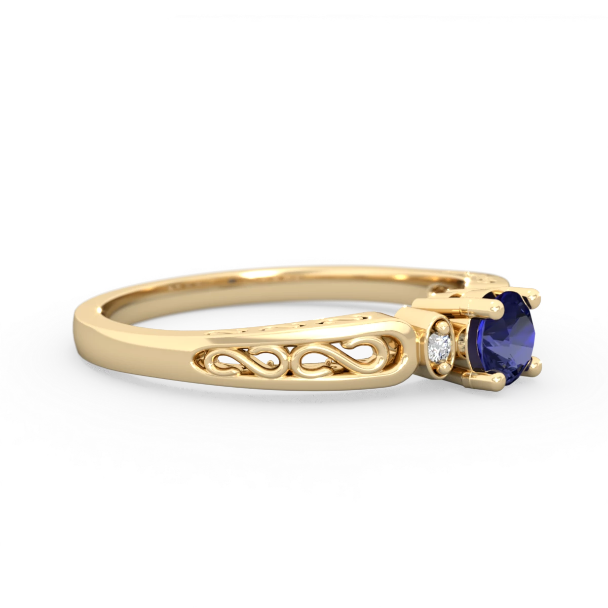 Lab Sapphire Filligree Scroll Round 14K Yellow Gold ring R0829