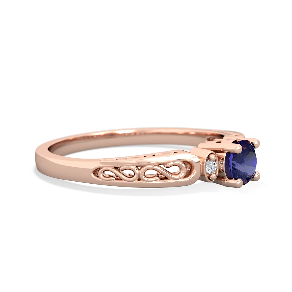 Lab Sapphire Filligree Scroll Round 14K Rose Gold ring R0829