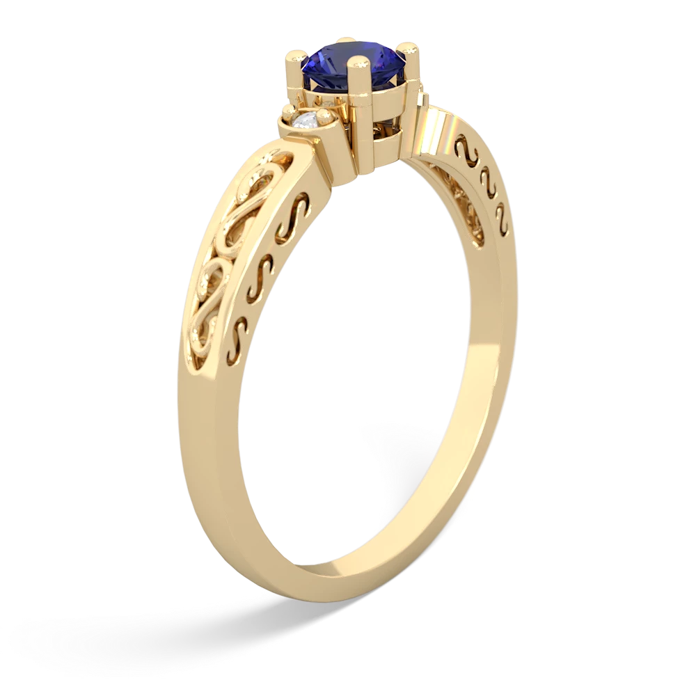 Lab Sapphire Filligree Scroll Round 14K Yellow Gold ring R0829