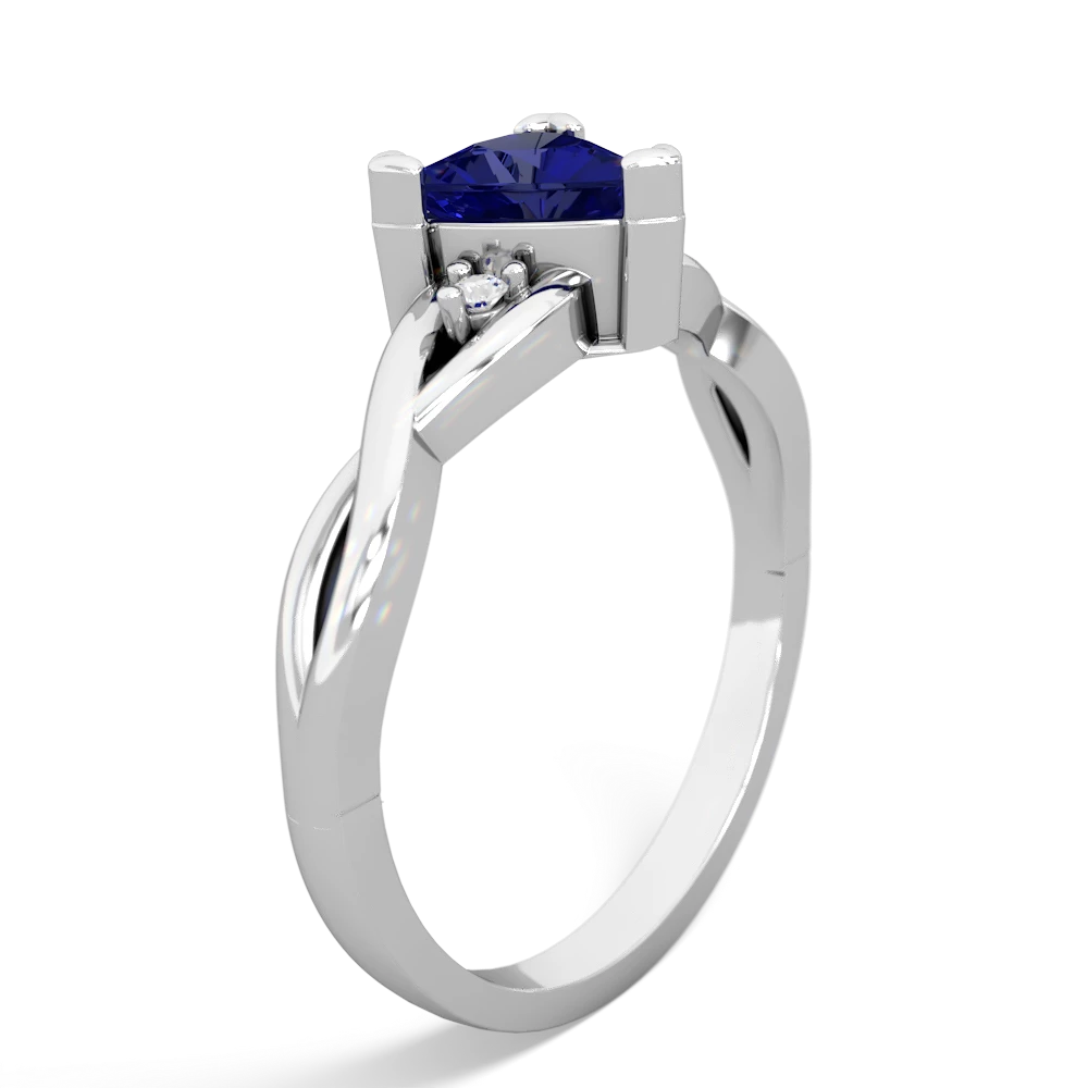 Lab Sapphire Trillion Twist 14K White Gold ring R2104