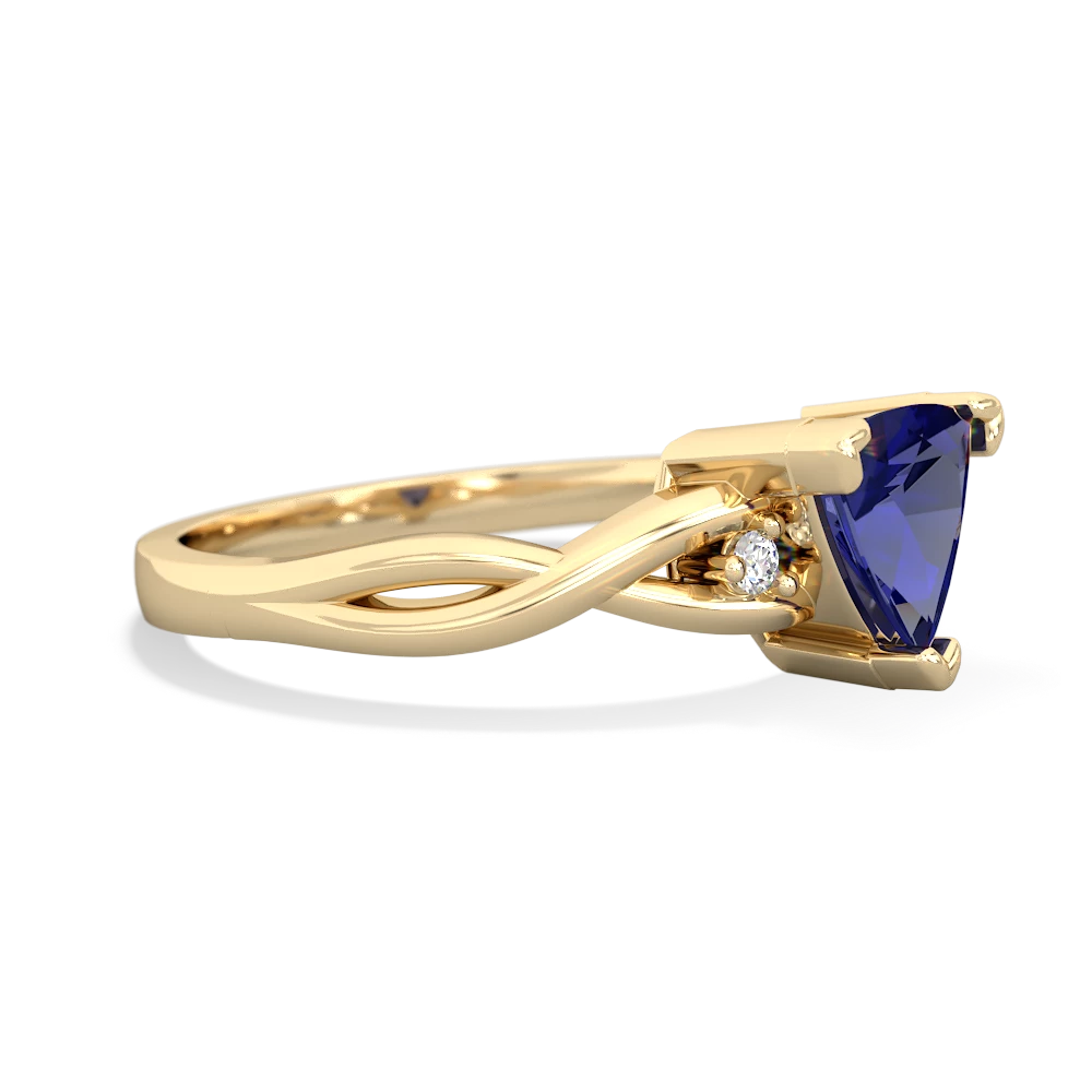 Lab Sapphire Trillion Twist 14K Yellow Gold ring R2104