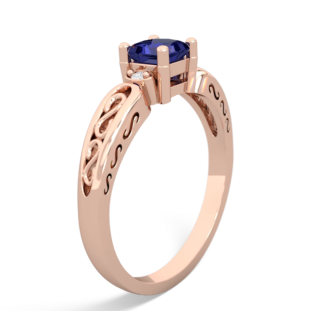 Lab Sapphire Filligree Scroll Square 14K Rose Gold ring R2430