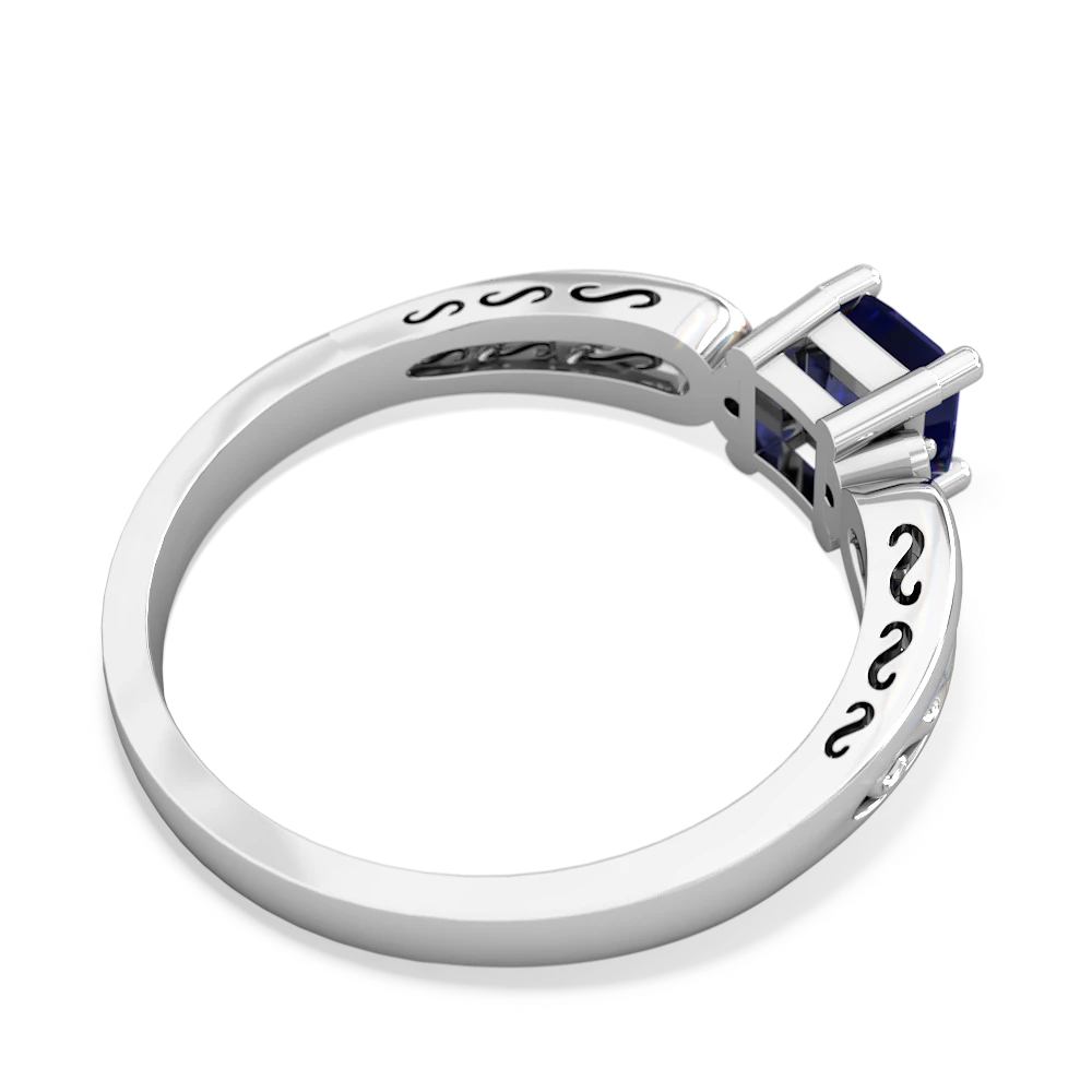 Lab Sapphire Filligree Scroll Square 14K White Gold ring R2430